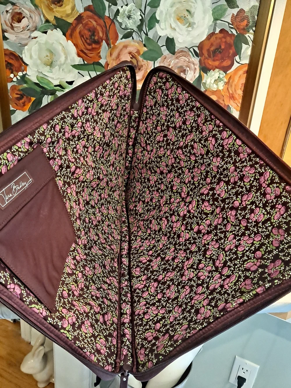 Vera Bradley Merlot Quilted Cotton Stitched Floral Zip Padded Laptop Sleeve